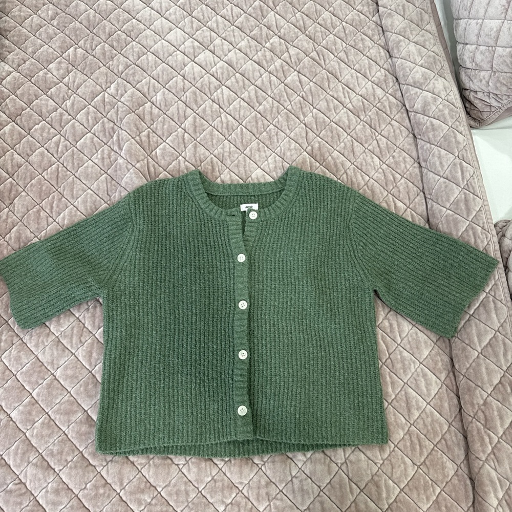Aerie Green Short Sleeve Button-Front Sweater – XS
